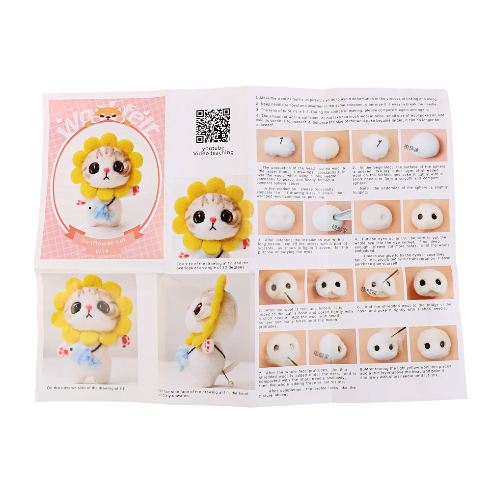 Needle Felting Starter Kit Yellow Cat Animals Needle Felting Set DIY Wool Felt Materials Set