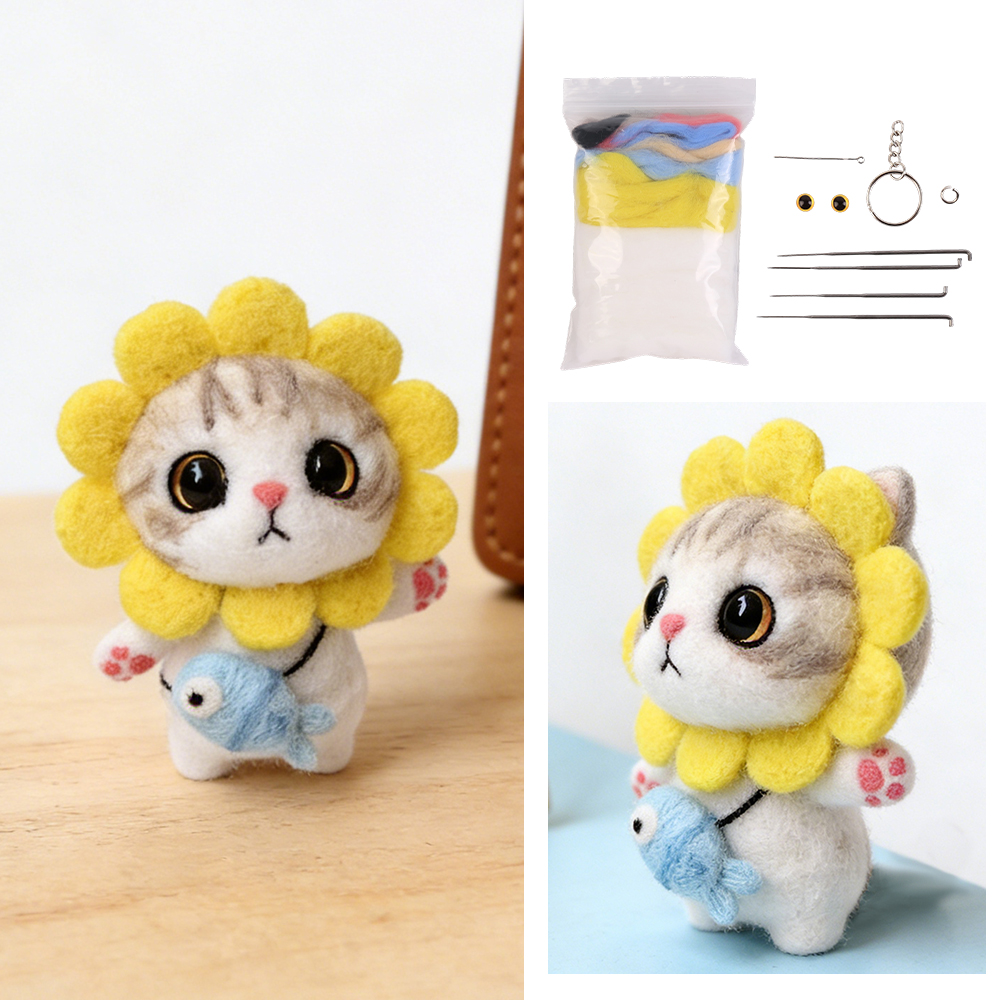 Needle Felting Starter Kit Yellow Cat Animals Needle Felting Set DIY Wool Felt Materials Set