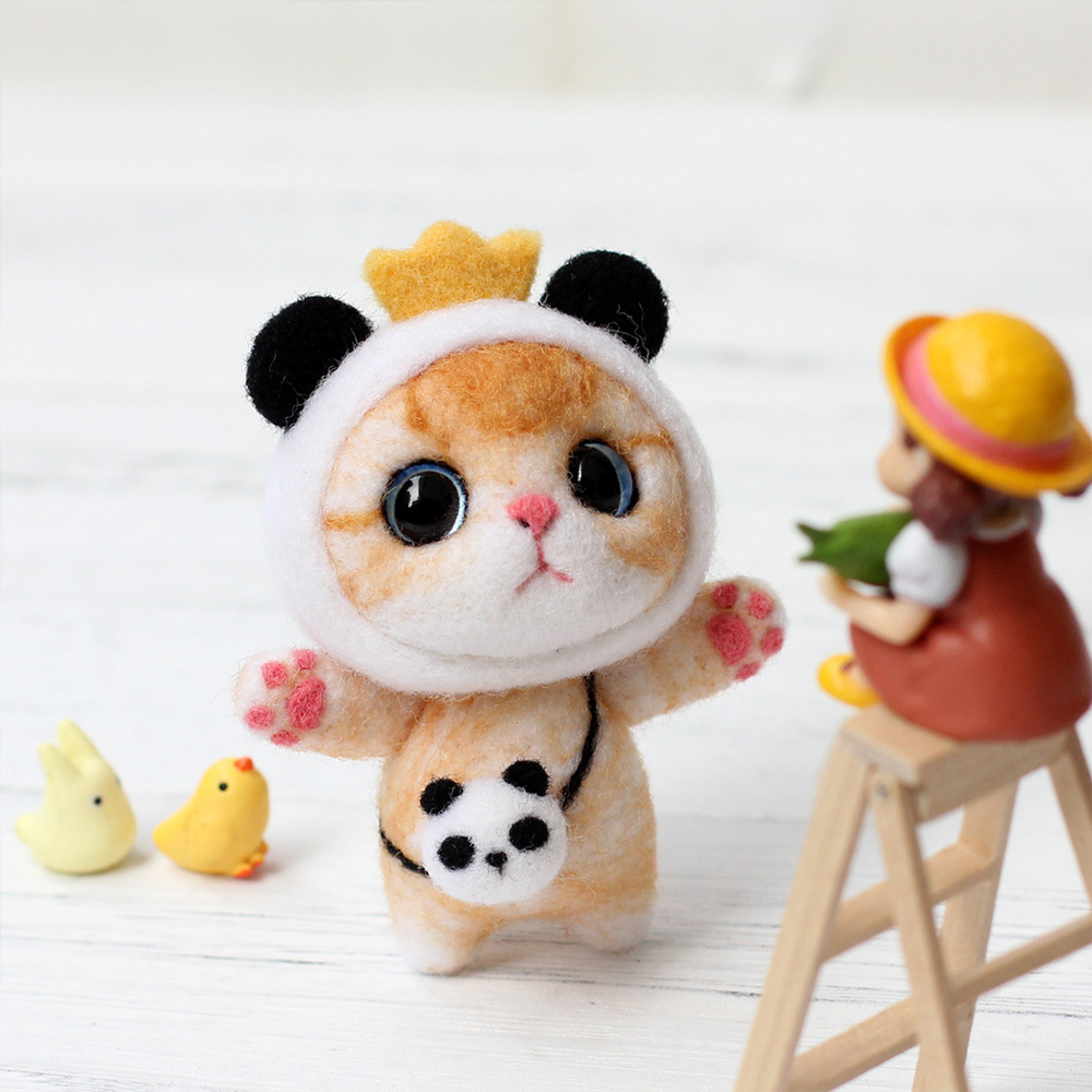 Needle Felting Starter Kit Panda Cat Animals Needle Felting Set DIY Wool Felt Materials Set