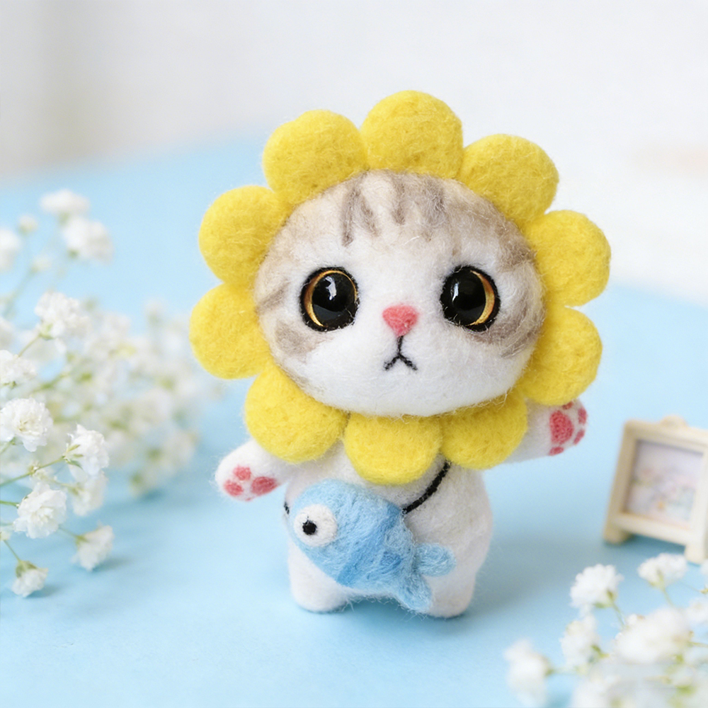 Needle Felting Starter Kit Yellow Cat Animals Needle Felting Set DIY Wool Felt Materials Set