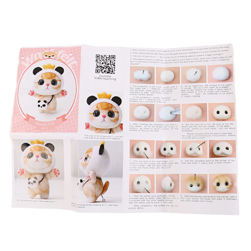 Needle Felting Starter Kit Panda Cat Animals Needle Felting Set DIY Wool Felt Materials Set