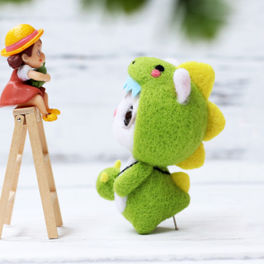 Needle Felting Starter Kit Green Cat Animals Needle Felting Set DIY Wool Felt Materials Set