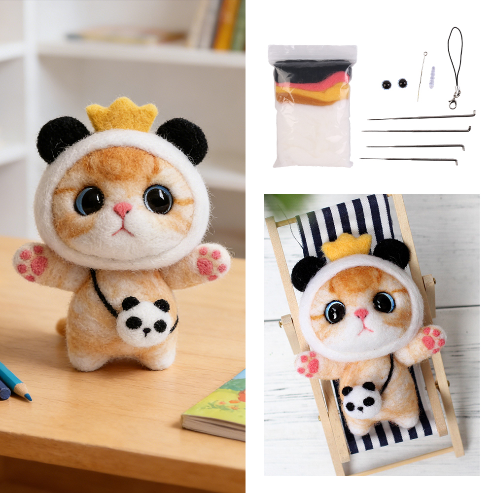 Needle Felting Starter Kit Panda Cat Animals Needle Felting Set DIY Wool Felt Materials Set
