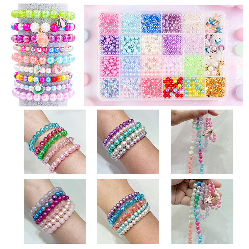 2 Box About 1190pcs Ocean Beads Bracelet Making Kit for Beginner Age 6-12 Girls Gifts Coloured Big Hole Bead