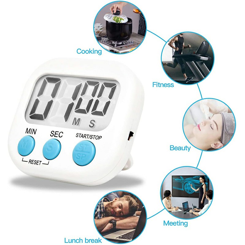 Digital Kitchen Timers with Loud Alarm for Cooking Baking Workout Sports Games - White