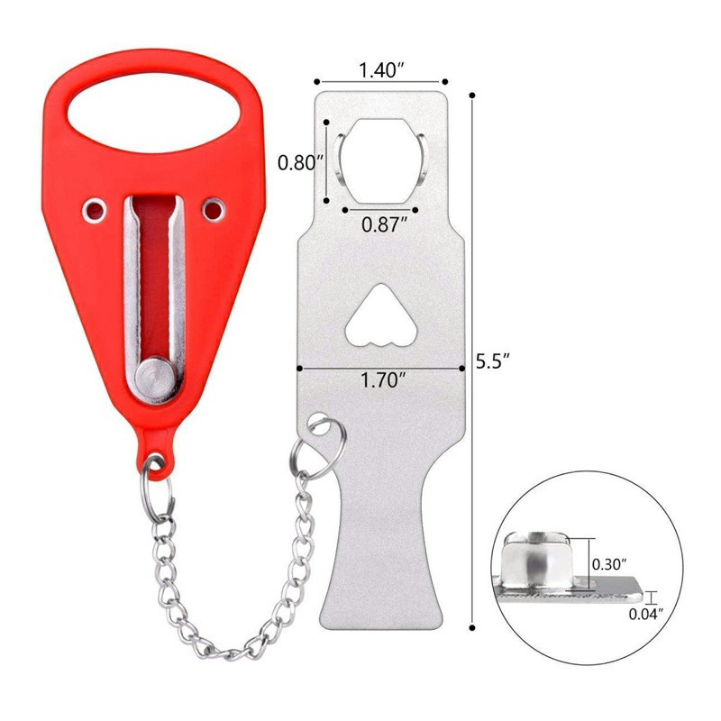 Portable Door Lock Travel Lock Additional Safety and Privacy Lock Security - Red.