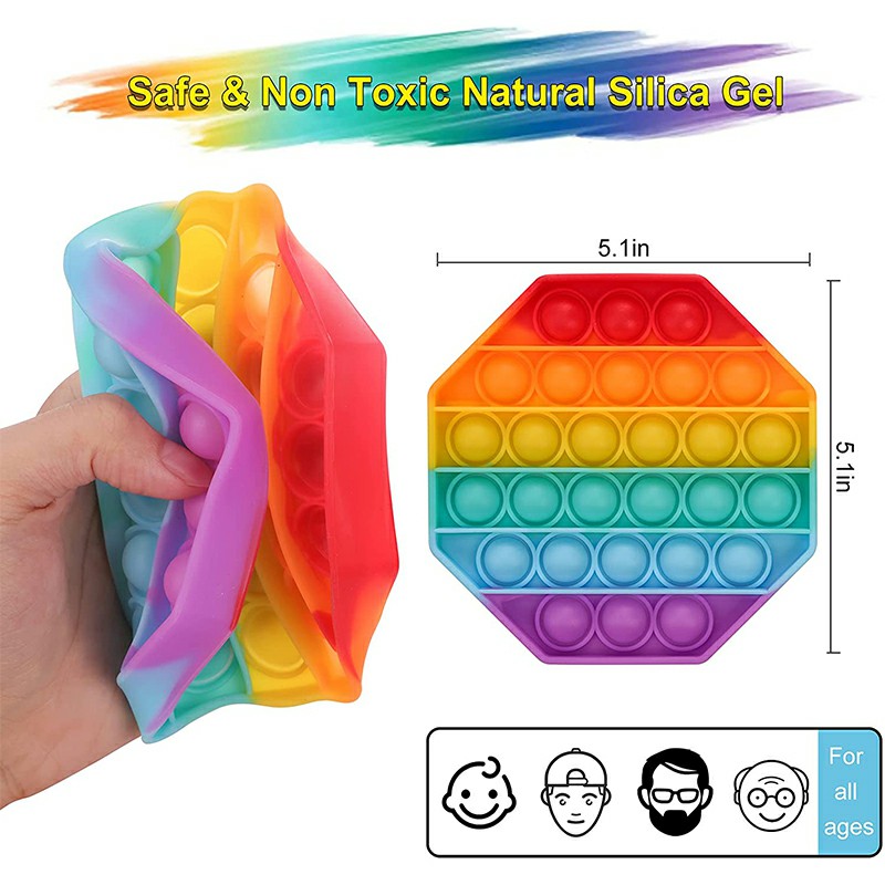 Pop it Fidget a Loud Side and a Quiet Side to Pop Anti Stress Product - Octagon Rainbow