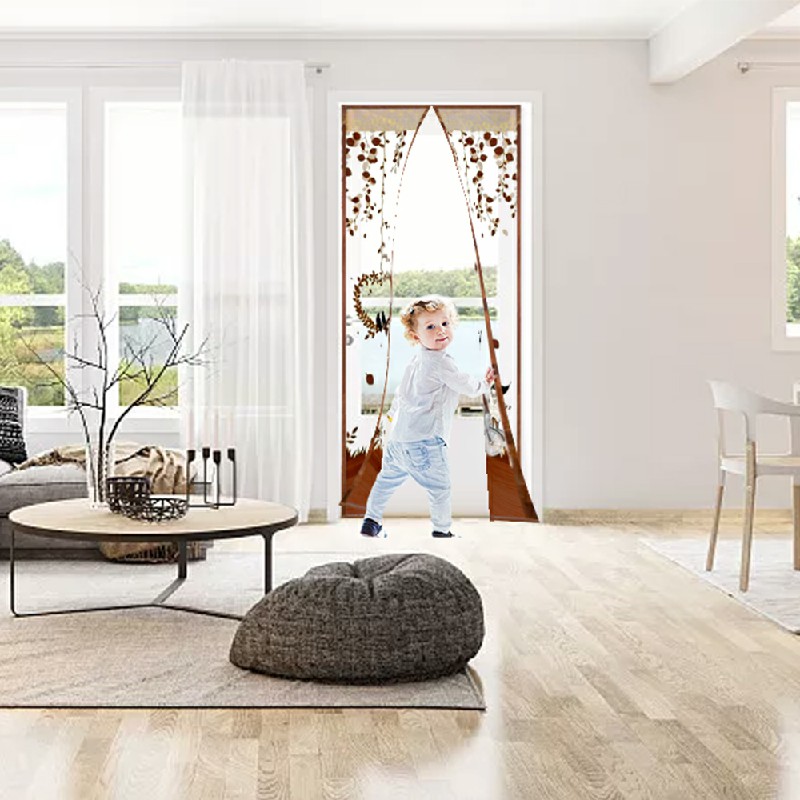 Magic Door Curtain Mesh Magnetic Fastening Hands Free Insect Fly Screen - Coffee Bicycle