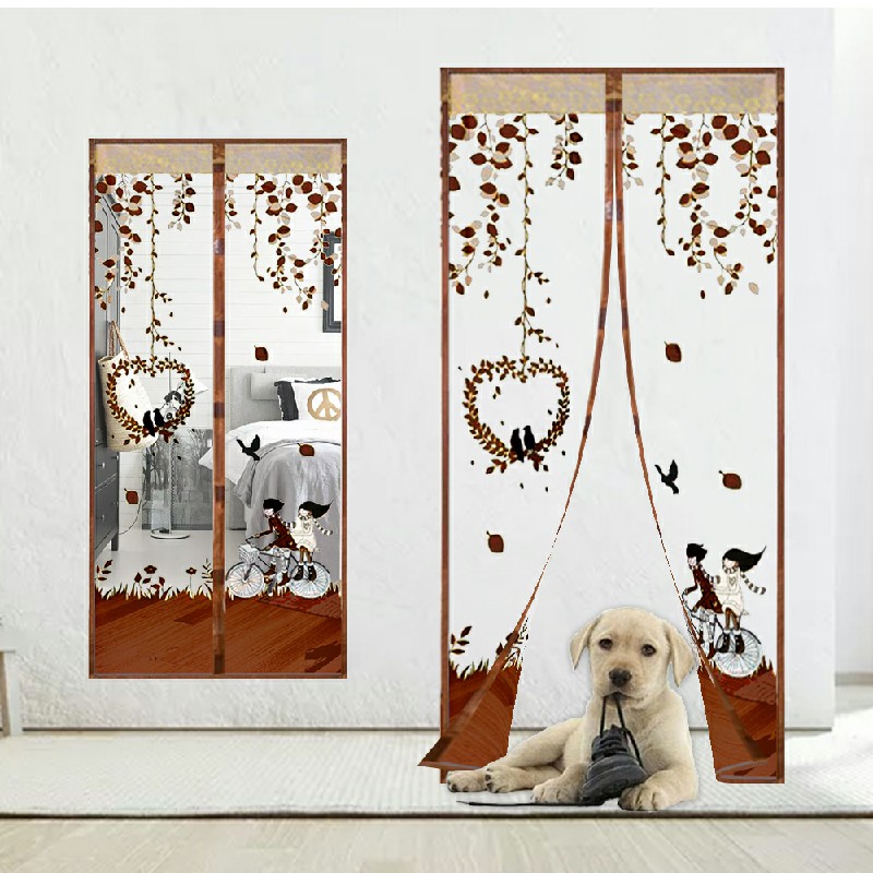 Magic Door Curtain Mesh Magnetic Fastening Hands Free Insect Fly Screen - Coffee Bicycle