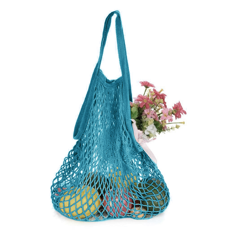 Reusable Mesh Net Turtle Bag Braided Shopping Fruit Storage Handbag Totes - Turquoise