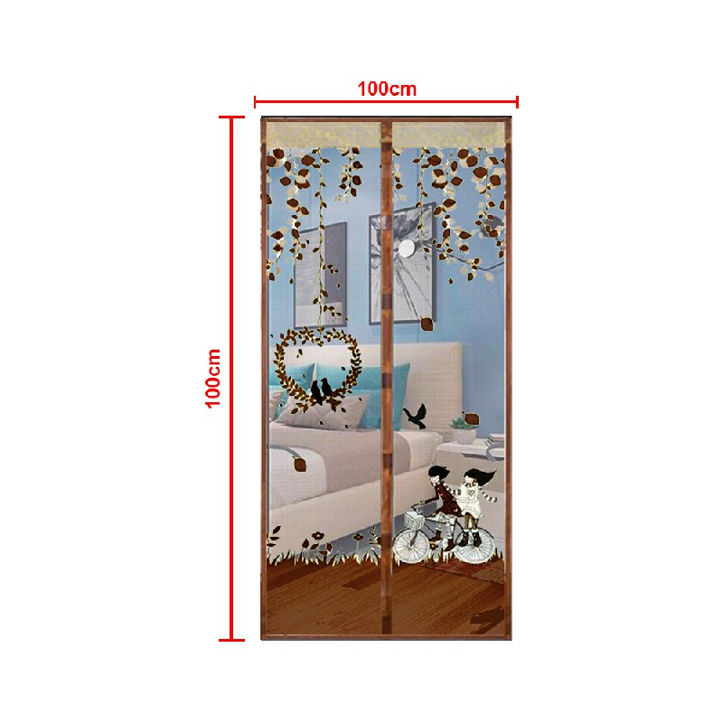 Magic Door Curtain Mesh Magnetic Fastening Hands Free Insect Fly Screen - Coffee Bicycle