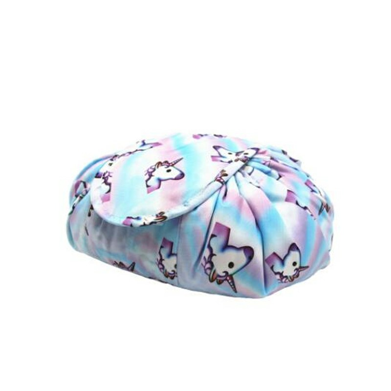 Portable Makeup Drawstring Bags Storage Travel Pouch Cosmetic Bag - Light Blue Unicorn