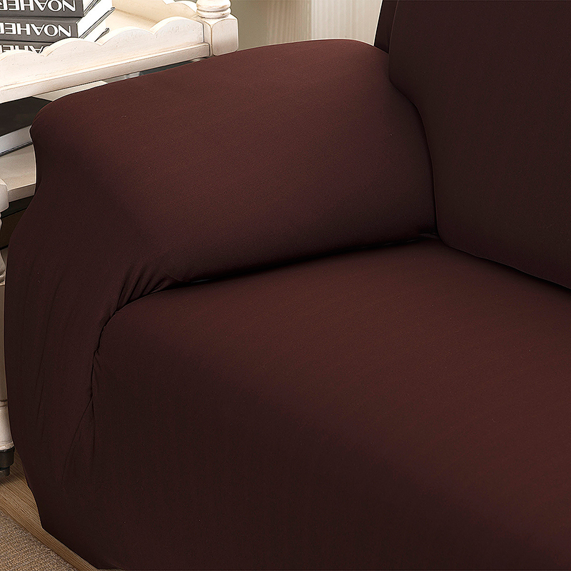 Polyester Spandex Fabric 1-Piece Stretch Slipcover for 2-Seats Sofa - Brown