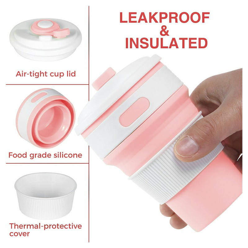 Collapsible Silicone Telescopic Water Bottle Foldable Portable Leakproof Cup - Pink