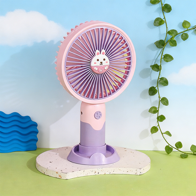 Mini Hand-held Fan Portable 3 Speed Desk Fan USB Rechargeable Cartoon Purple