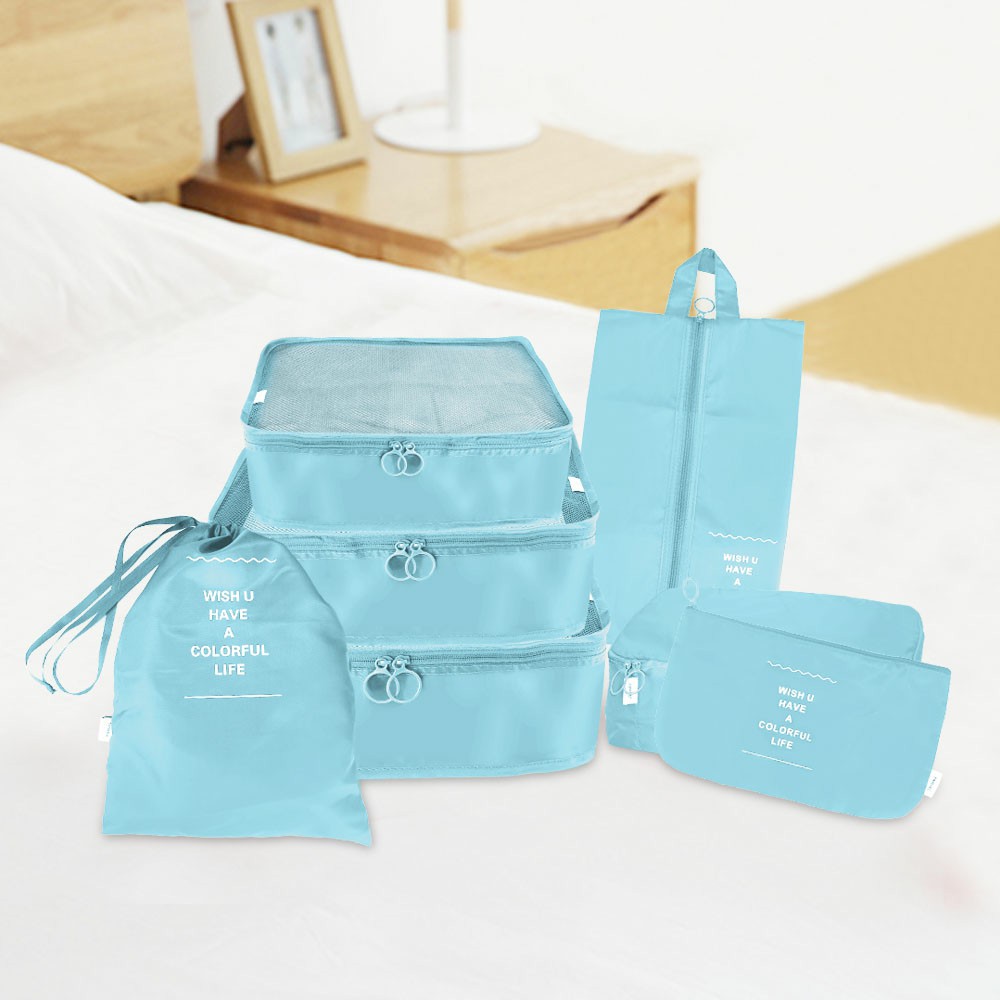 7pcs Waterproof Travel Storage Bags Clothes Packing Cube Luggage Organiser Pouch - Blue