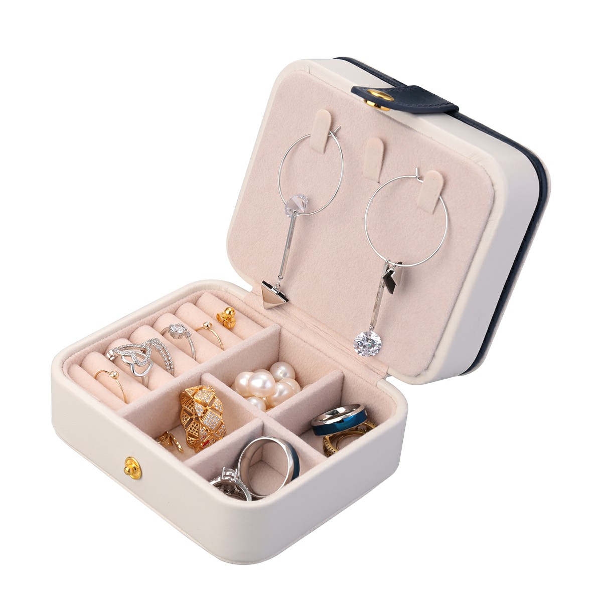 Creative Small Jewelry Box Multilayer Portable Travel Jewelry Box Leather Earrings Storage Box - White
