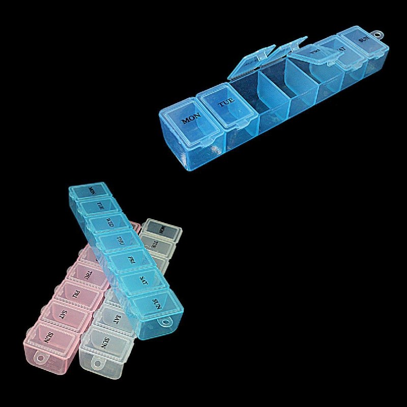 Plastic Pill Tablet Box 7 Days Medicine Organiser 15 x 2 cm Random Colour