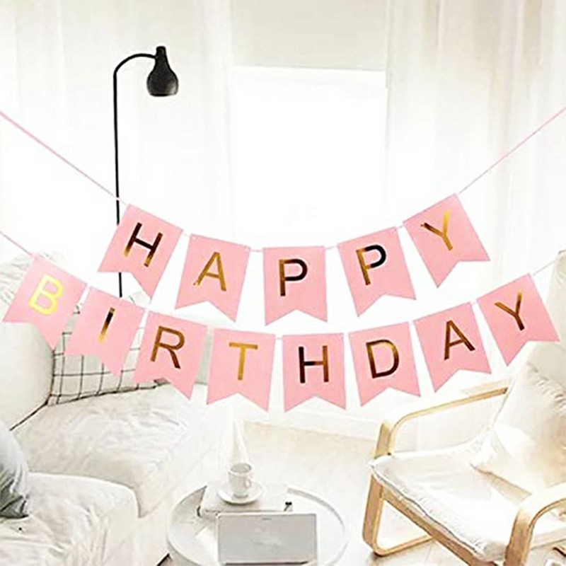 Bunting Banner and Foil Latex Confetti Round Sequins Balloon for Wedding Birthday Hen Party - Pink