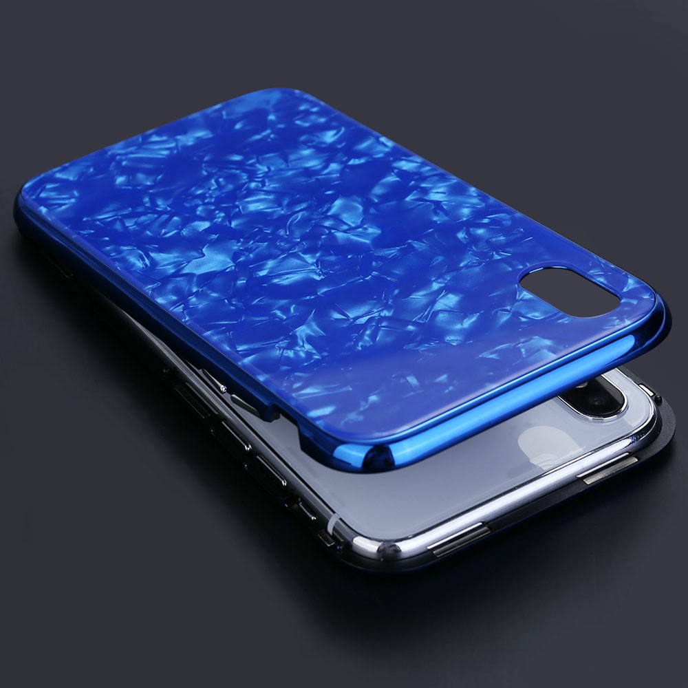 Magnetic Absorption Marble Tempered Glass Case Coverlass Cover Marble iPhone X - Blue