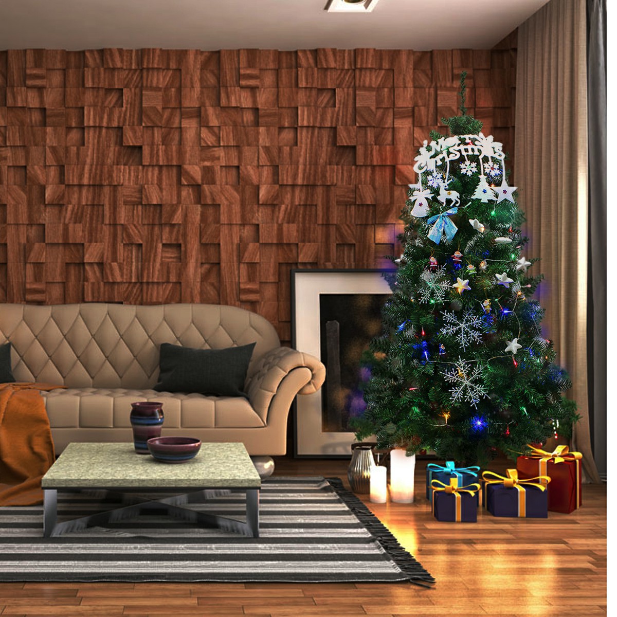 1 Set Christmas Xmas Word Plate Bowknot LED Light Snowflake Star Santa Decor Kit - Combination 2