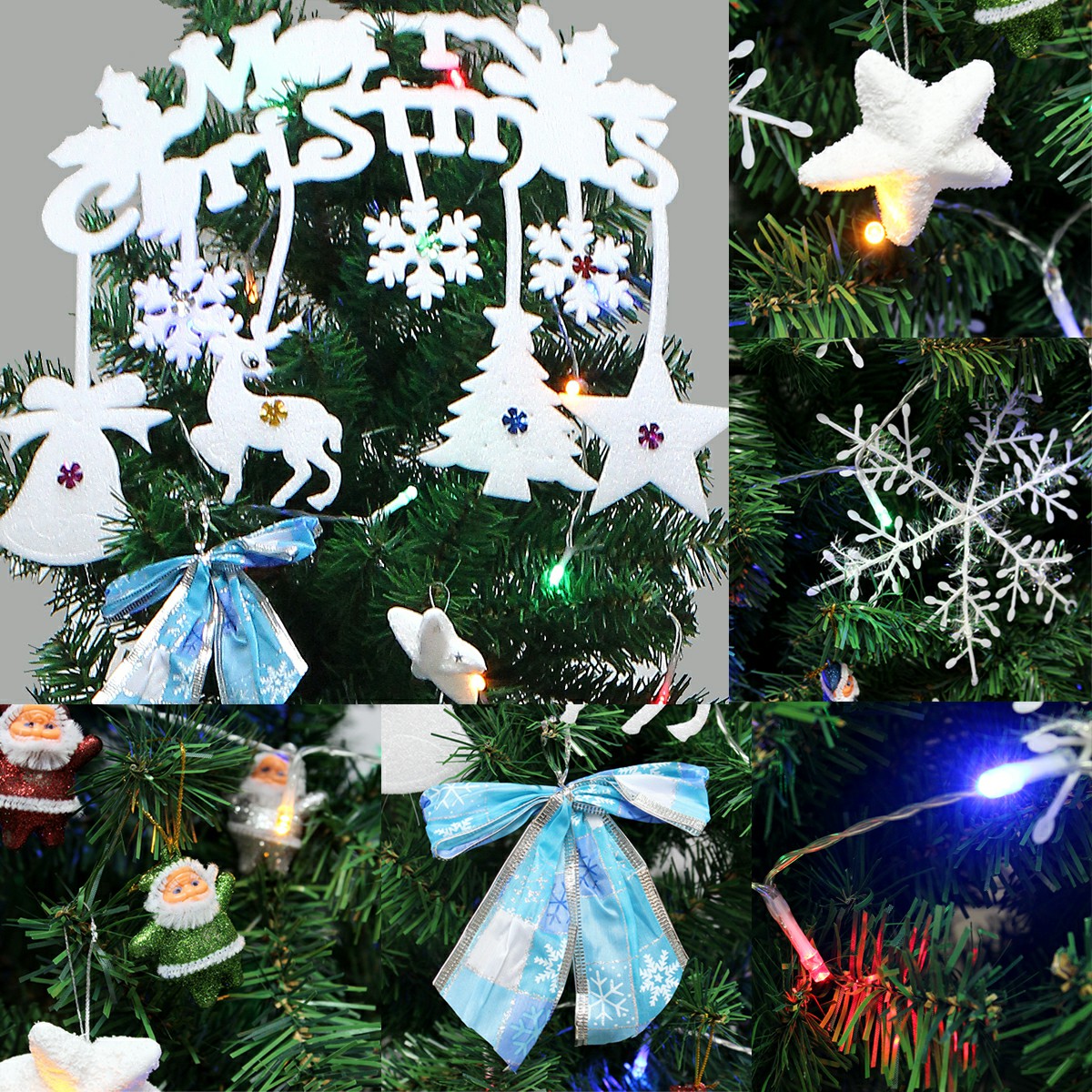 1 Set Christmas Xmas Word Plate Bowknot LED Light Snowflake Star Santa Decor Kit - Combination 2