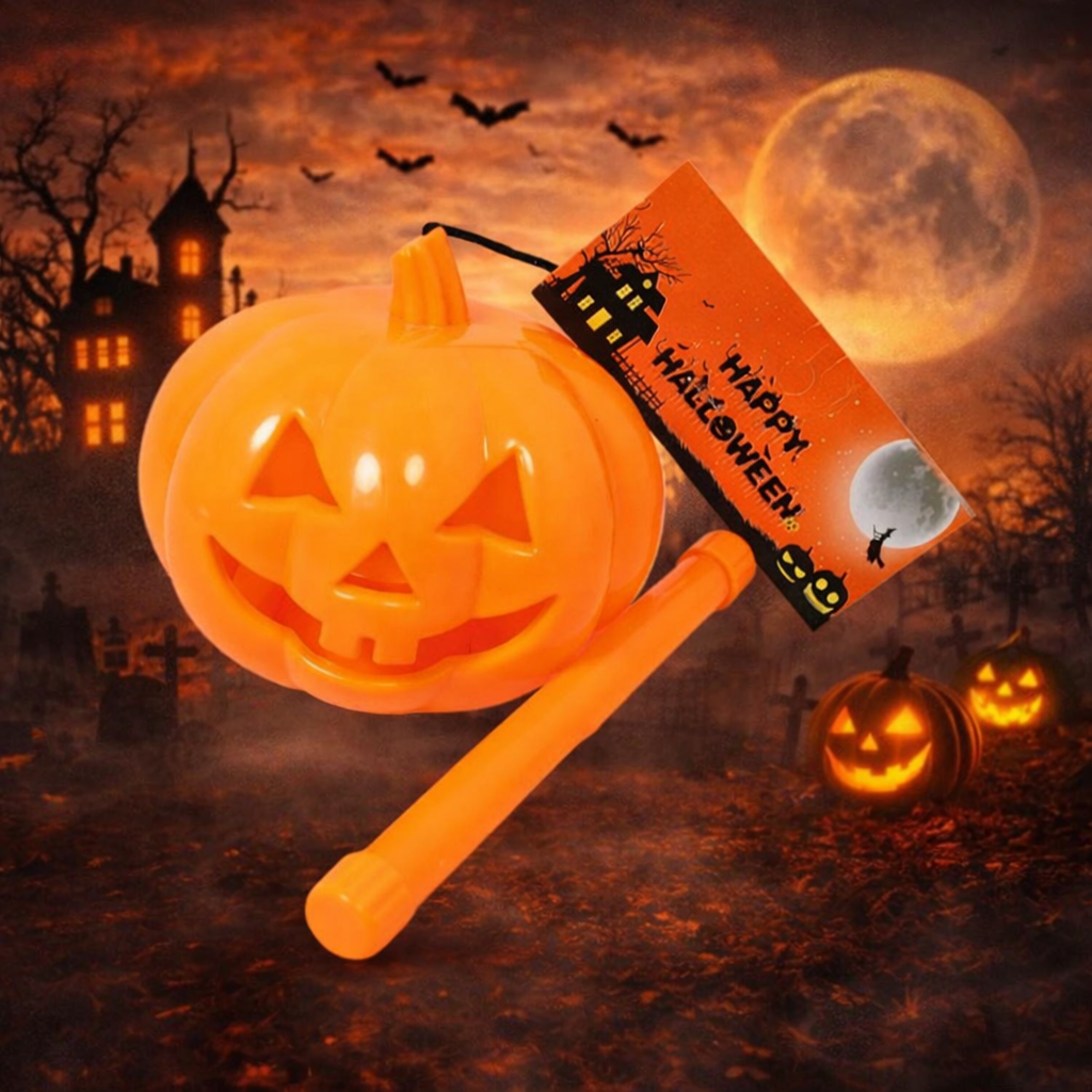 Halloween Light Up Pumpkin With Stick Festive Fun Trick Or Treat Pumpkin 13 to 15cm