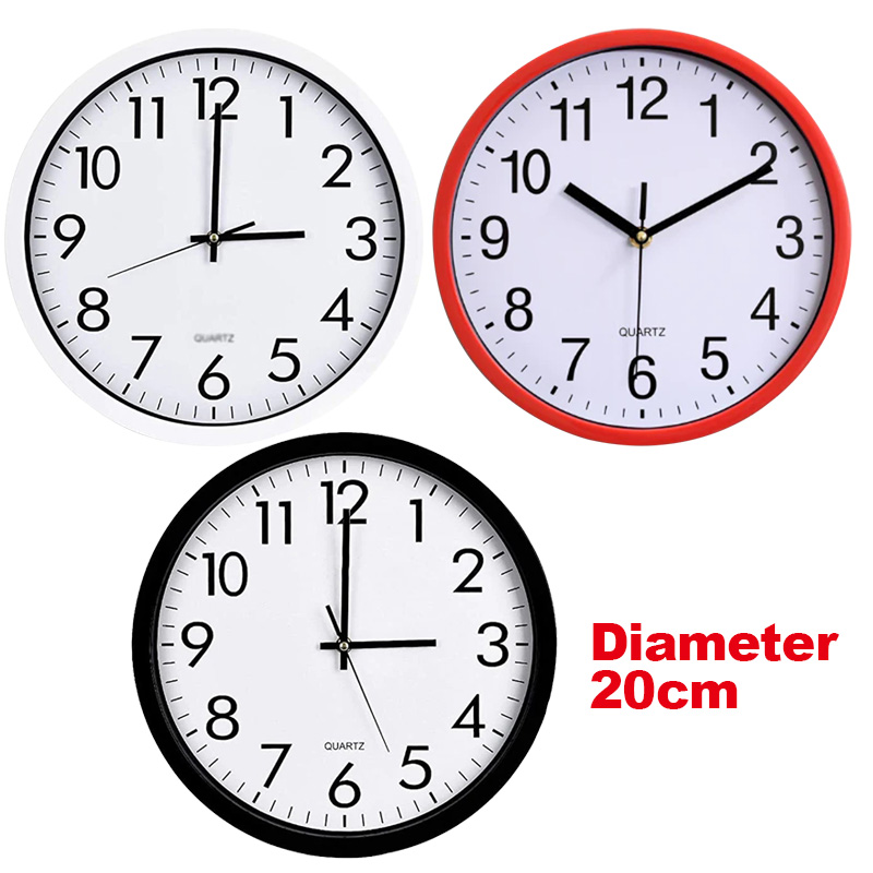 Quartz Basic Wall Clock Round Vintage Analogue Clocks for Home Kitchen Bedroom 20 cm Red