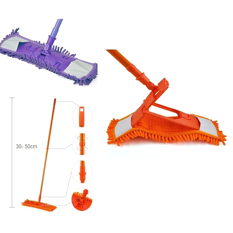 Folding and Adjustable 360 Plastic Microfibre Mop with Handle Random Colour