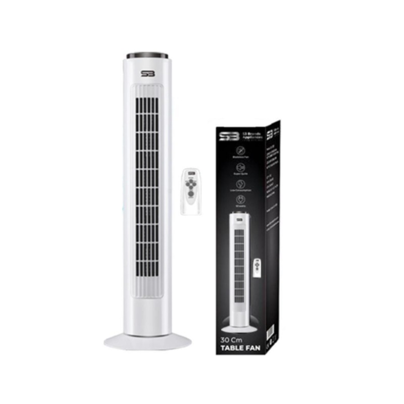 29 Inch Tower Fan with Remote 220 to 240V White