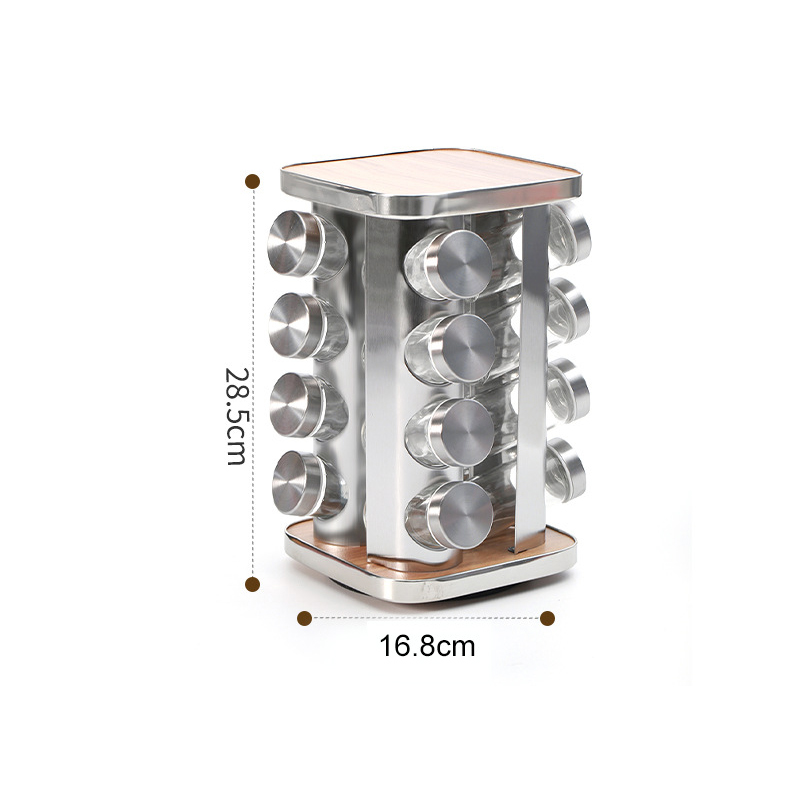 Spice Rack Organizer with 16 Empty Spice Jars for Countertop and Cabinet Square Shape 16 Jars