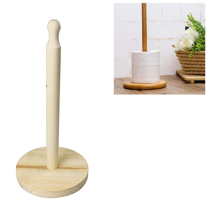 Wooden Tissue Holder Roll Holder Free Standing Paper Tower Stand for Kitchen Bathroom Bedroom