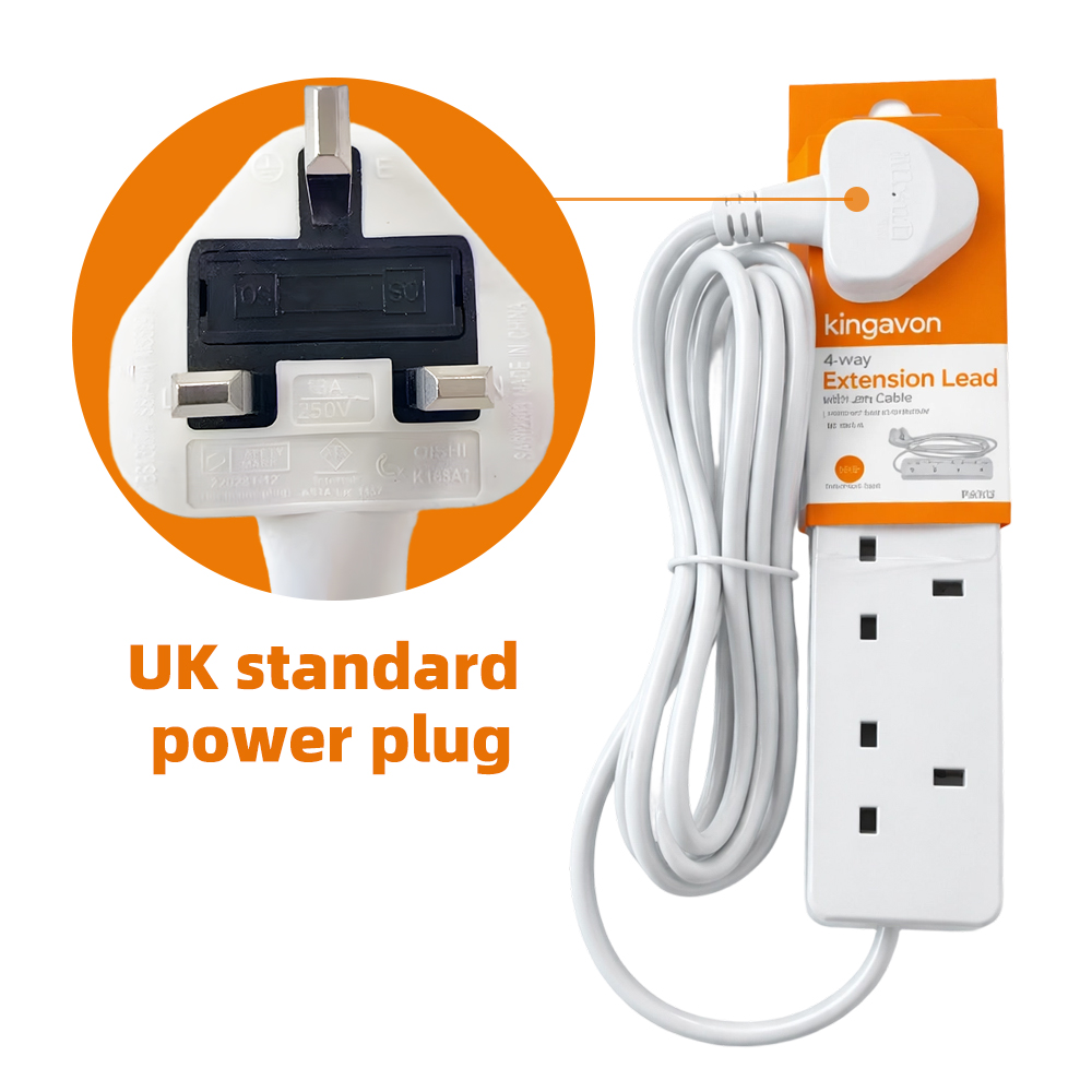4 Way Gang Socket Extension Lead 2m Cable UK Mains Plug Sockets Multi Plug Power Strip