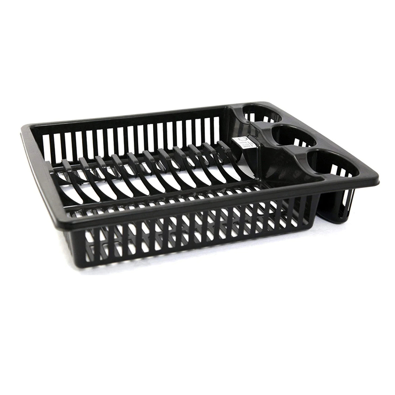 Plastic Dish Drainer Rack Strainer Sink Plate with Cutlery Holder Random Colour