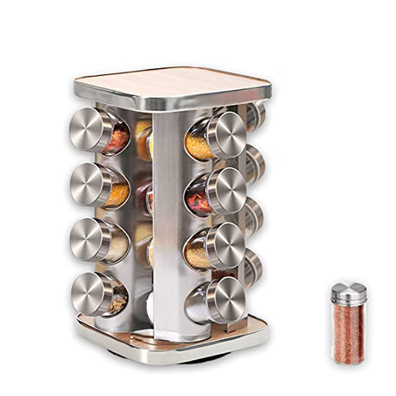 Spice Rack Organizer with 16 Empty Spice Jars for Countertop and Cabinet Square Shape 16 Jars