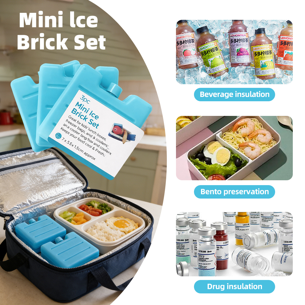 3PCS Mini Ice Bricks Set Freezer Blocks Reusable Freezer Cooler Bag