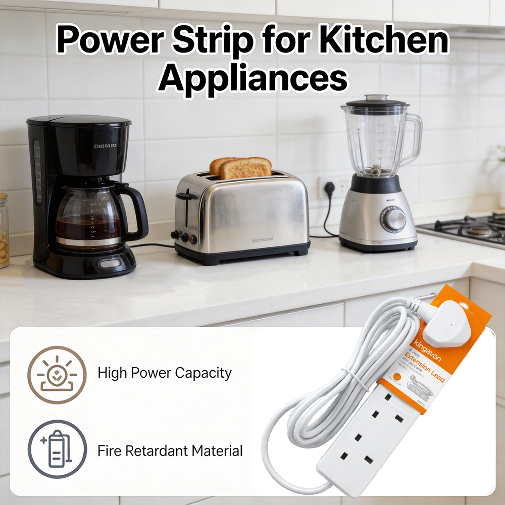 4 Way Gang Socket Extension Lead 2m Cable UK Mains Plug Sockets Multi Plug Power Strip