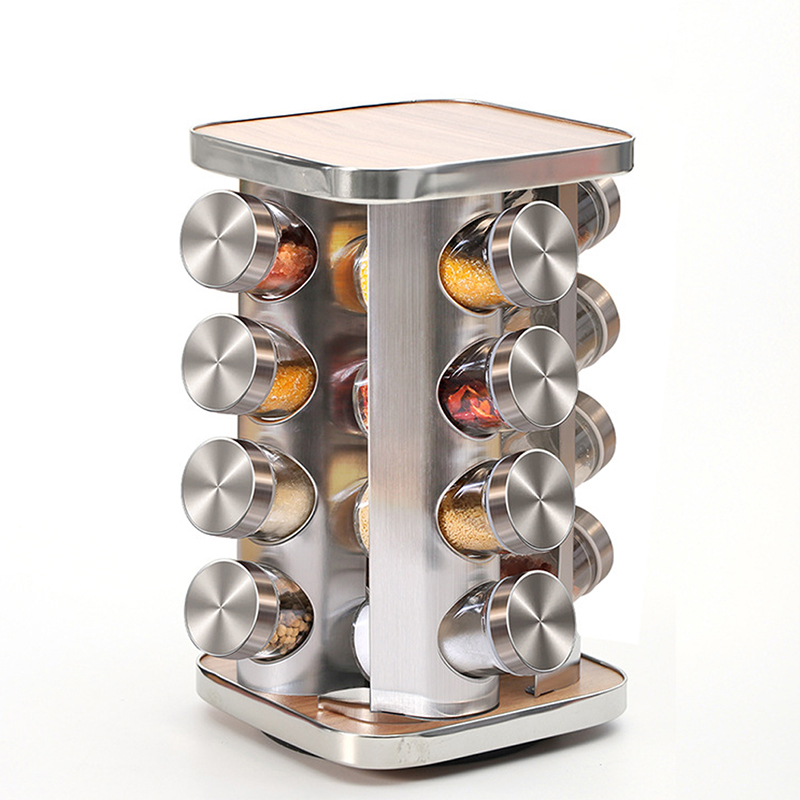 Spice Rack Organizer with 20 Empty Spice Jars for Countertop and Cabinet Square Shape 20 Jars