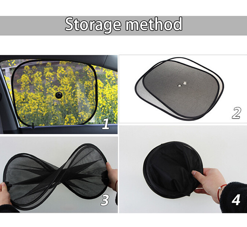 2PCS Car Sun Shade Rear Side Windows Shield Foldable Mesh Shades with Suction Cups UV Protection