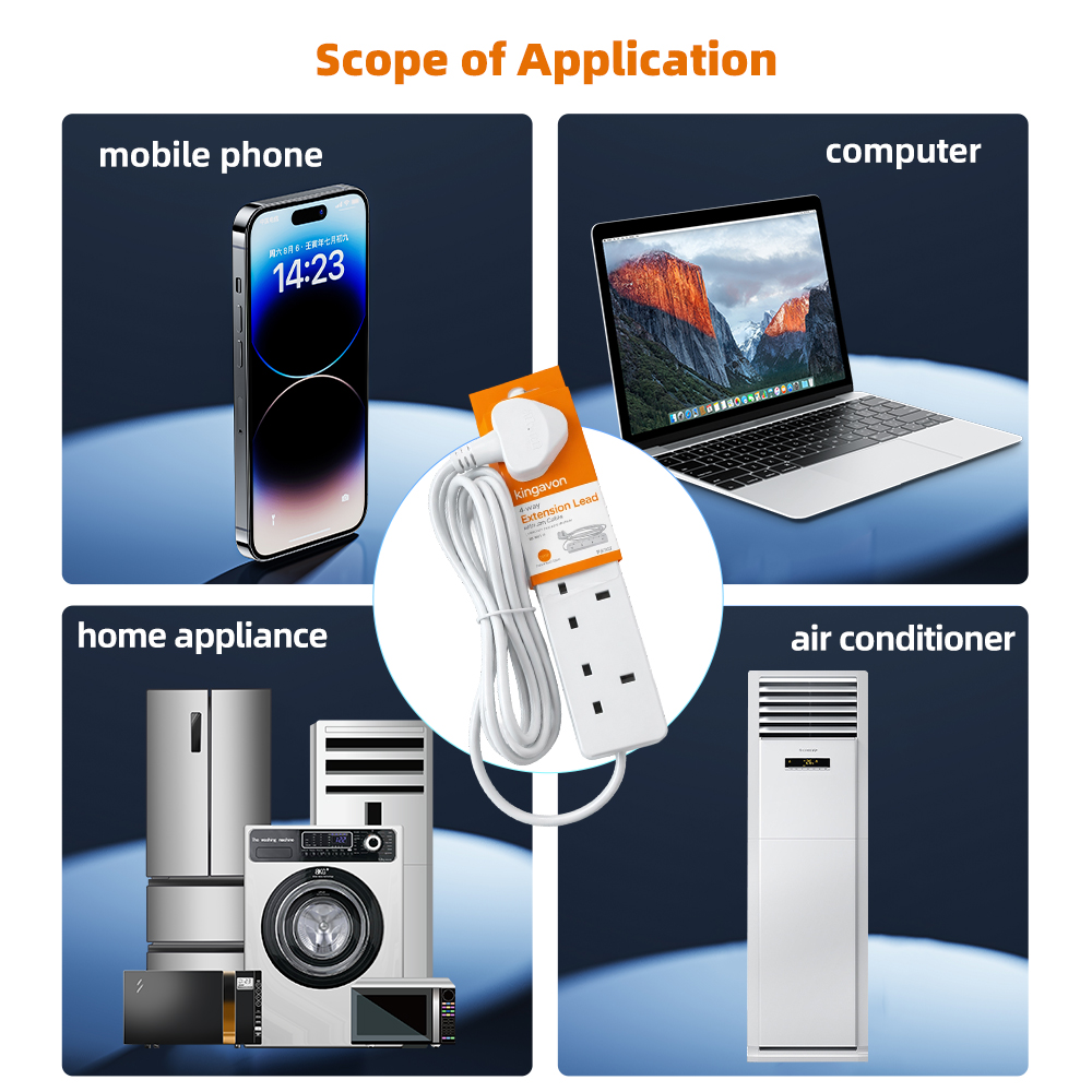 4 Way Gang Socket Extension Lead 2m Cable UK Mains Plug Sockets Multi Plug Power Strip