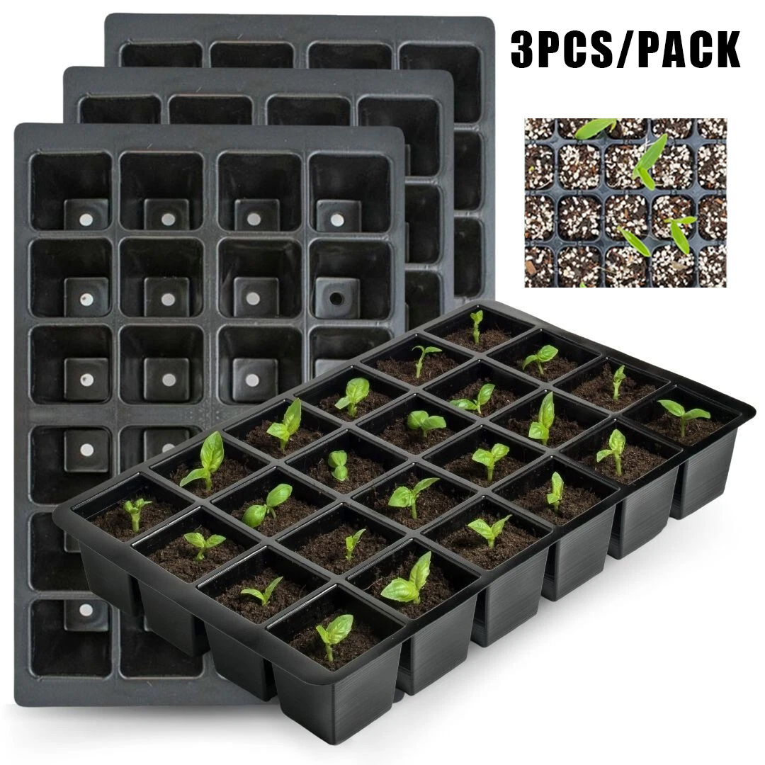 3PCS 24 Cell Plant Trays Bedding Plant Pack Plastic Inserts Seed Germination Pots