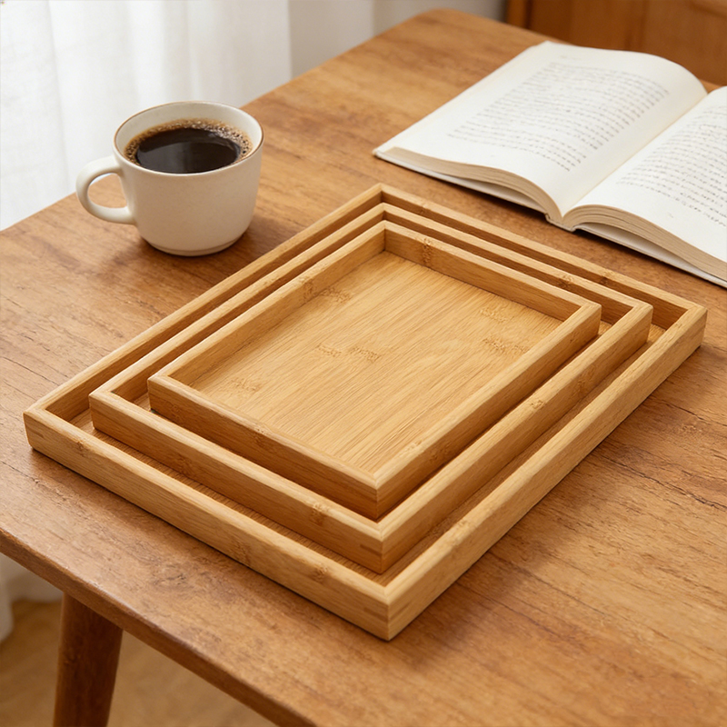 3PCS Wooden Trays Set Bamboo Serving Trays Food Platter for Dessert Snacks