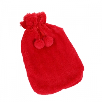 2L Large Hot Water Bottle Quality Hot Water Bottles Body Warmer Hand Warmer with Soft Warm Plushy Cover - Red