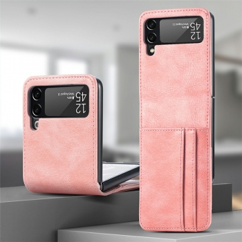 PU Leather Hybrid Hard PC Wallet Flip Case with Card Slots for Samsung Galaxy Z Flip 4 5G - Pink