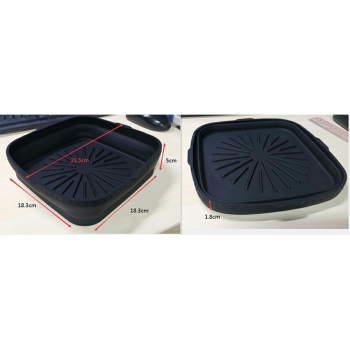 Square Microwavable Air Fryer Silicone Pot Baking Basket Oven Non Stick Reusable Liners - Black