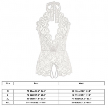 Lace Lingerie Set Nightwear Thong Babydoll Ladies Underwear Bodysuit Jumpsuit - White L
