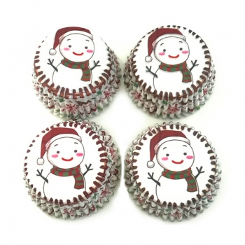 100 pcs Christmas Mini Cupcake Liners Colorful Paper Ideal for Holidays and Parties - Snowman