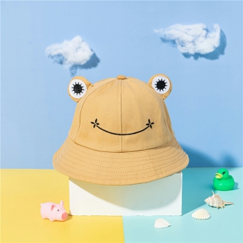 Cute Frog Bucket Hat Cotton Fisherman Sun Protector Cap - Khaki