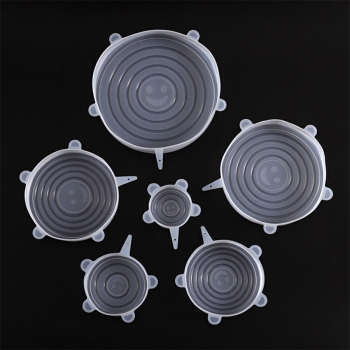 6 pcs Magic Silicone Stretch Lid Reusable Wrap Covers Microwave Oven Compatible - Clear