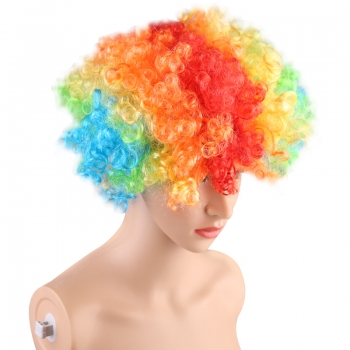 Rainbow Funny Clown Curly Wigs Crazy Afro Wig Disco Theme for Halloween Costume Prank Party